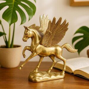 VTG Solid Brass Pegasus 8" Statue Winged Horse Figurine Mid Century Modern Mythi